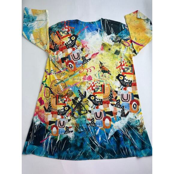 Inoah Size Large Abstract Art Dress Birds Contemporary Modernist Pop Art Granny - Picture 14 of 14